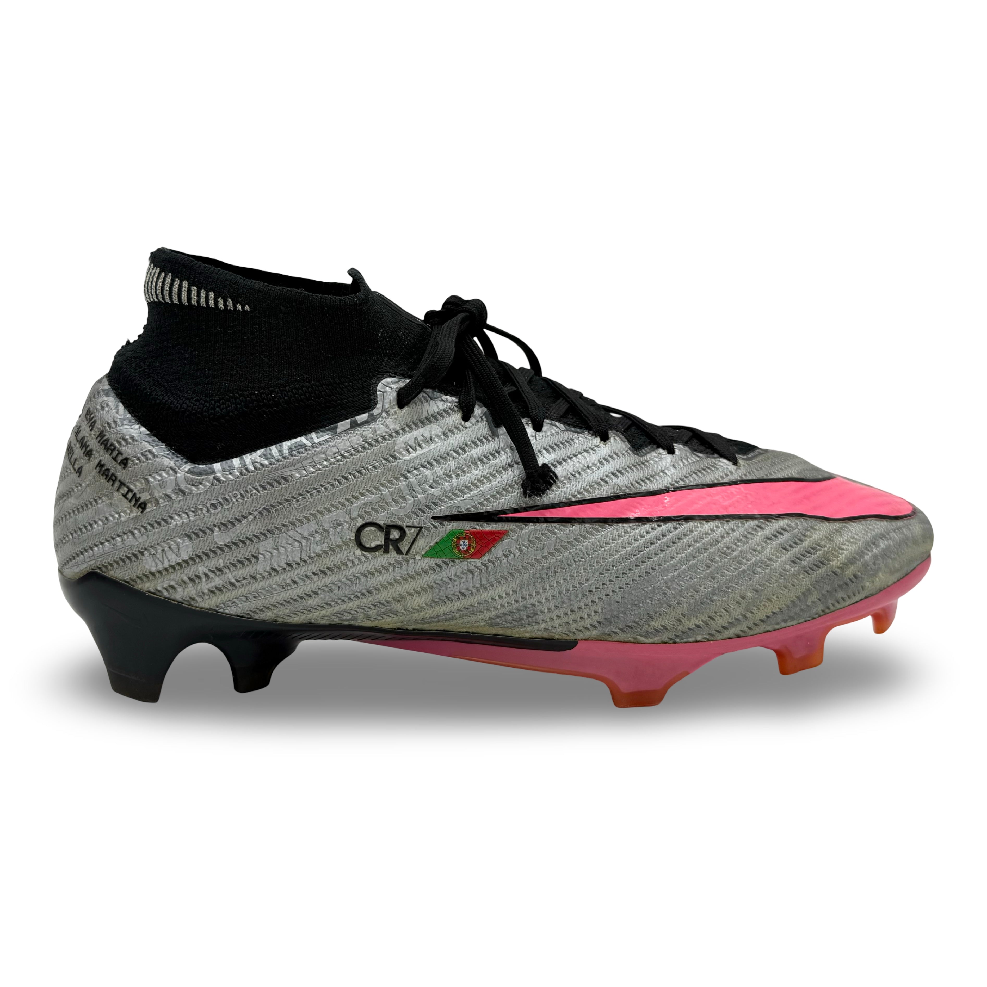 Cristiano Ronaldo match-issued boots from the 2023/24 season with Portugal & Al-Nassr with CR7 branding, worn during his record-breaking 200th international appearance