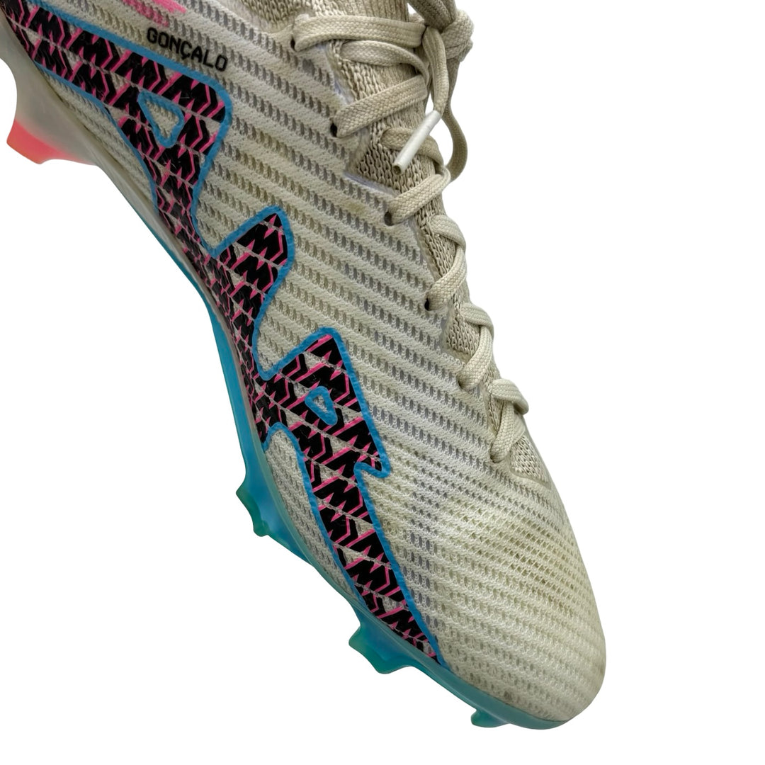 Bruno Fernandes match-worn boots, hand signed, from the 2022/23 season with Manchester United.