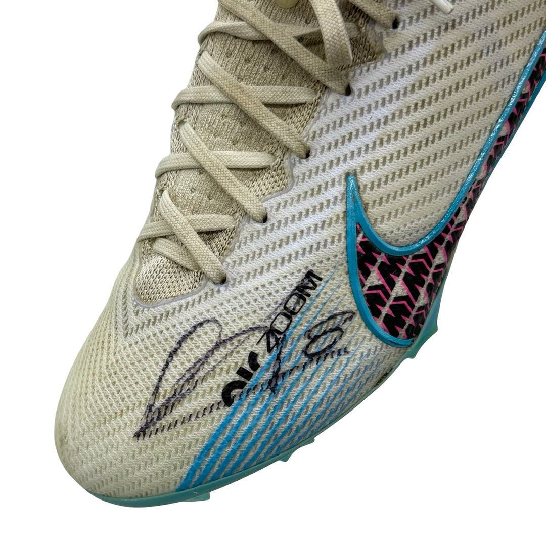 Bruno Fernandes match-worn boots, hand signed, from the 2022/23 season with Manchester United.