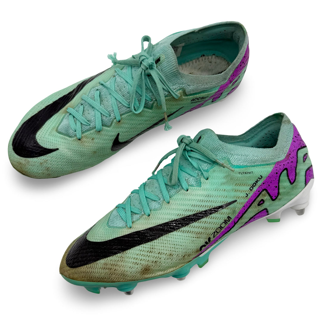 Jérémy Doku Match Worn, 2 Goals & 4 Assists, Photo-Matched Nike Mercurial Vapor 15 Elite - 2023/24 4-In-A-Row Season, PL Assist Record