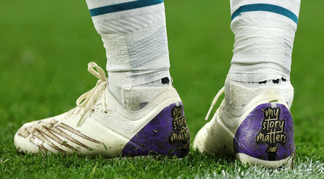 Raheem Sterling Match desgastado New Balance Furon 6 + &ldquo;My Story Matters” 100th PL Gol